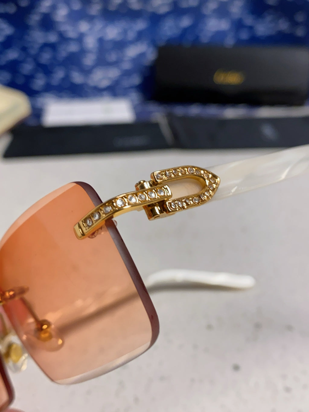 Cartier Lightweight Rimless Orange Lens Sunglasses for Men & Women - 449485 - detail image 7