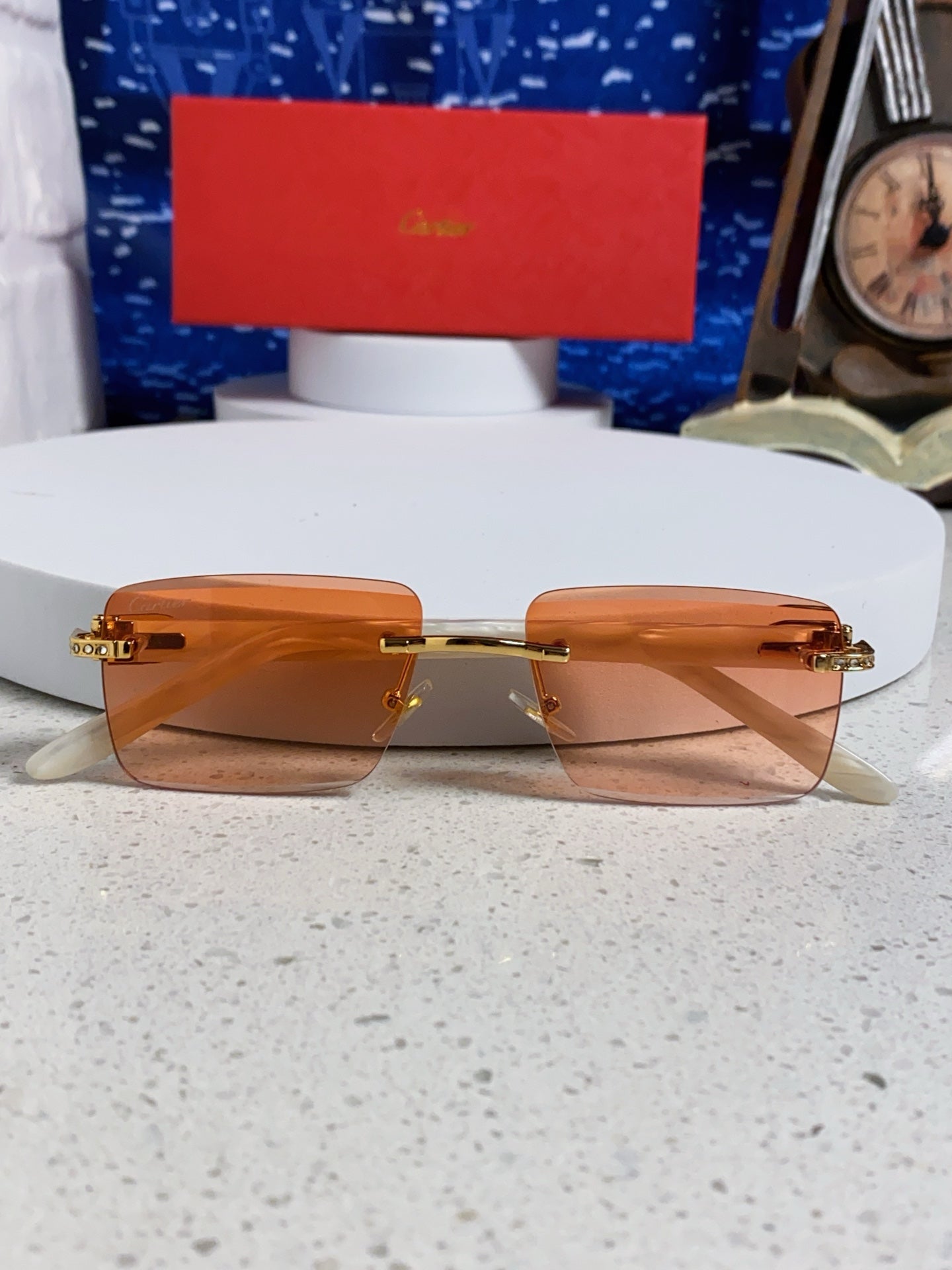 Cartier Lightweight Rimless Orange Lens Sunglasses for Men & Women - 449485 - detail image 9