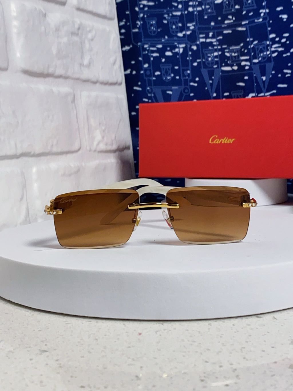 Cartier Lightweight Rimless Brown Lens Sunglasses for Men & Women - 449486 - detail image 2
