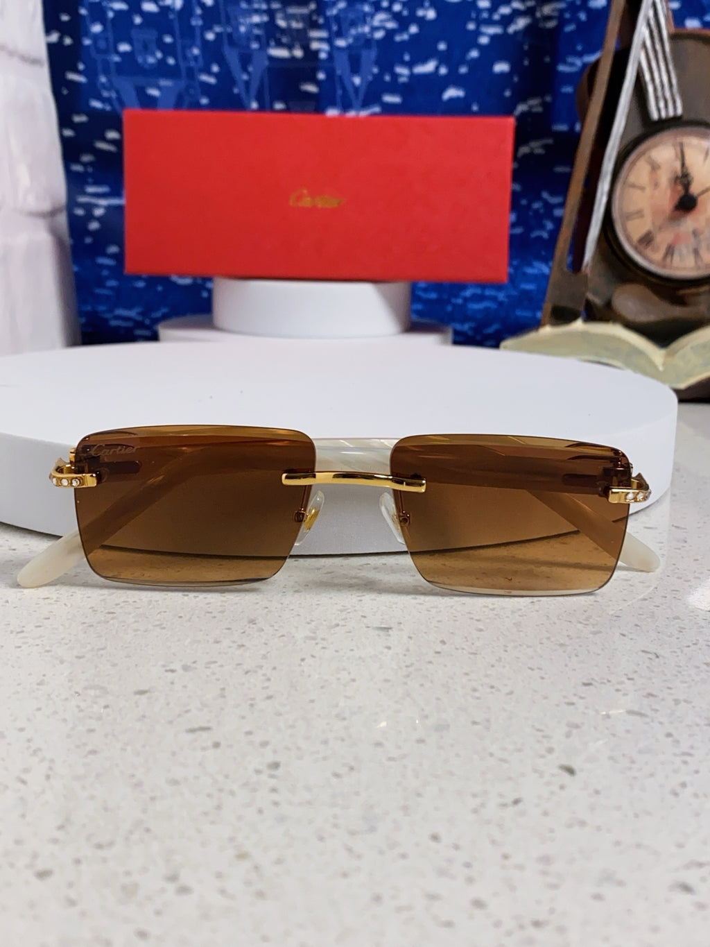 Cartier Lightweight Rimless Brown Lens Sunglasses for Men & Women - 449486 - detail image 9