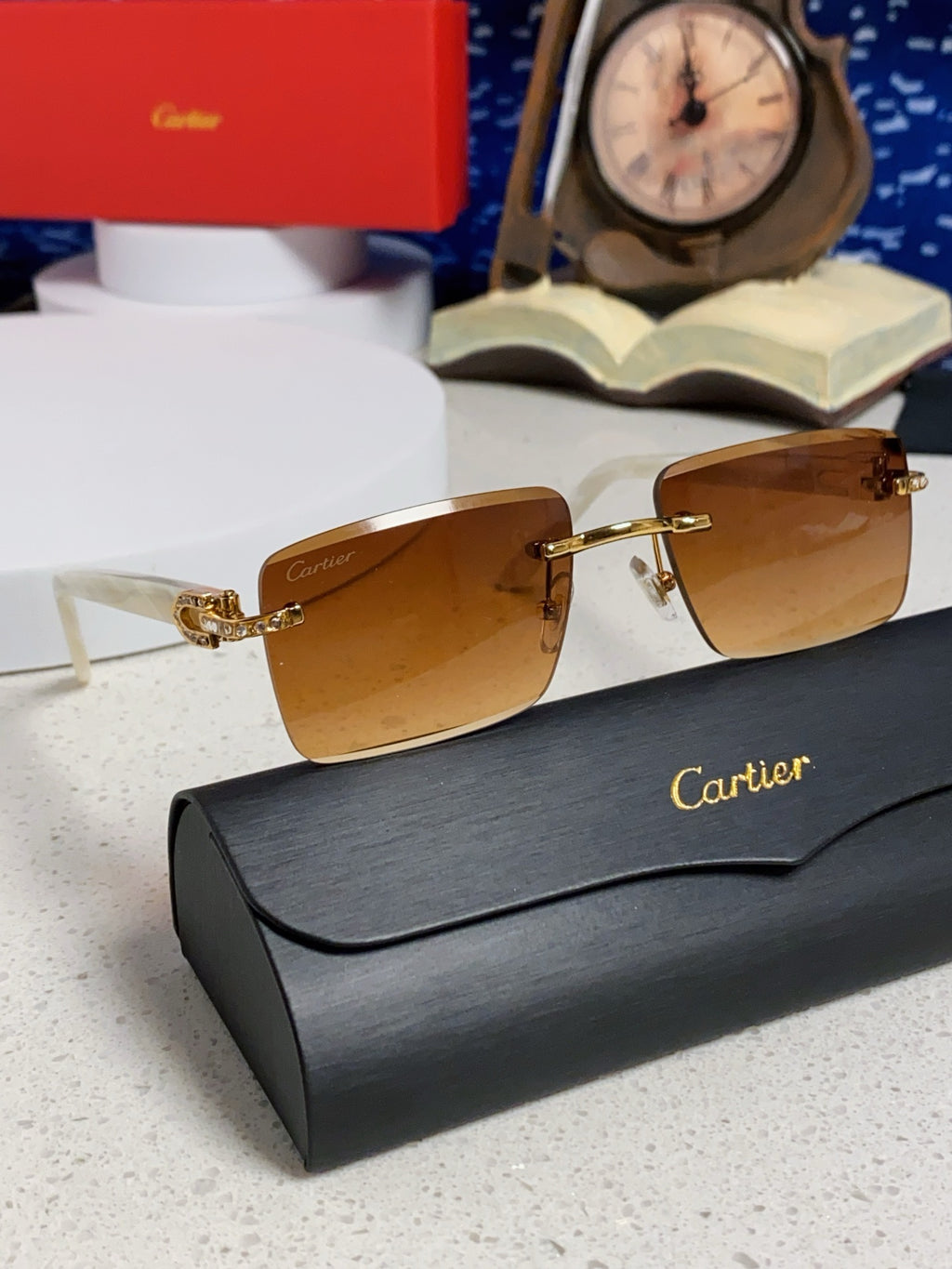 Cartier Lightweight Rimless Brown Lens Sunglasses for Men & Women - 449486 - detail image 10