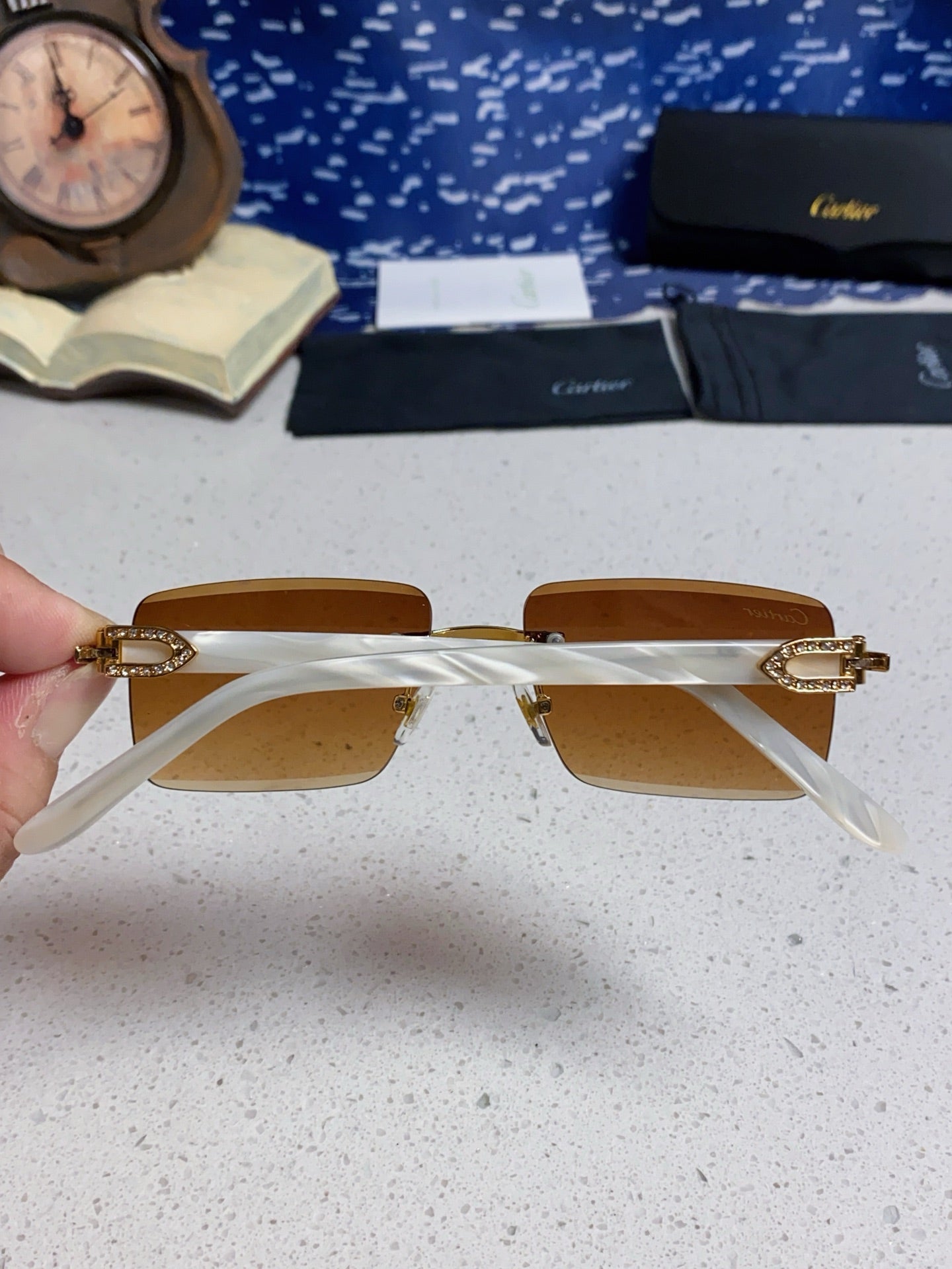 Cartier Lightweight Rimless Brown Lens Sunglasses for Men & Women - 449486 - detail image 5