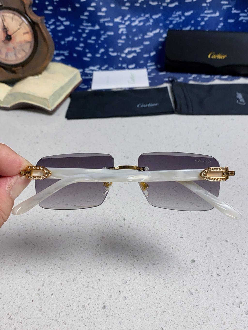 Cartier Lightweight Rimless Silver Lens Sunglasses for Men & Women - 449487 - detail image 5