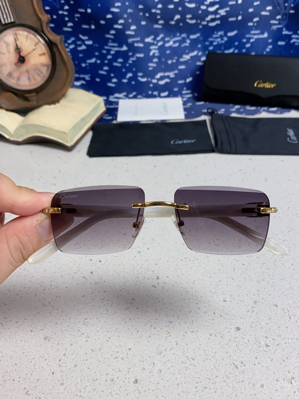 Cartier Lightweight Rimless Silver Lens Sunglasses for Men & Women - 449487 - detail image 4