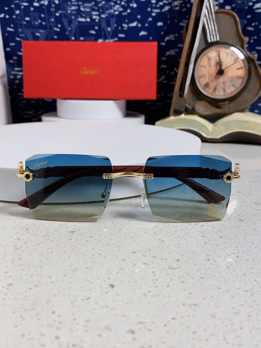Cartier Lightweight Rimless Blue Lens Sunglasses for Men & Women - 432350 - detail image 9
