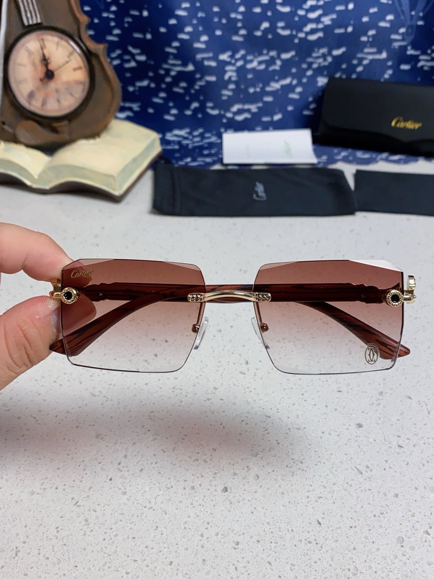 Cartier Lightweight Rimless Silver Lens Sunglasses for Men & Women - 487372 - detail image 4