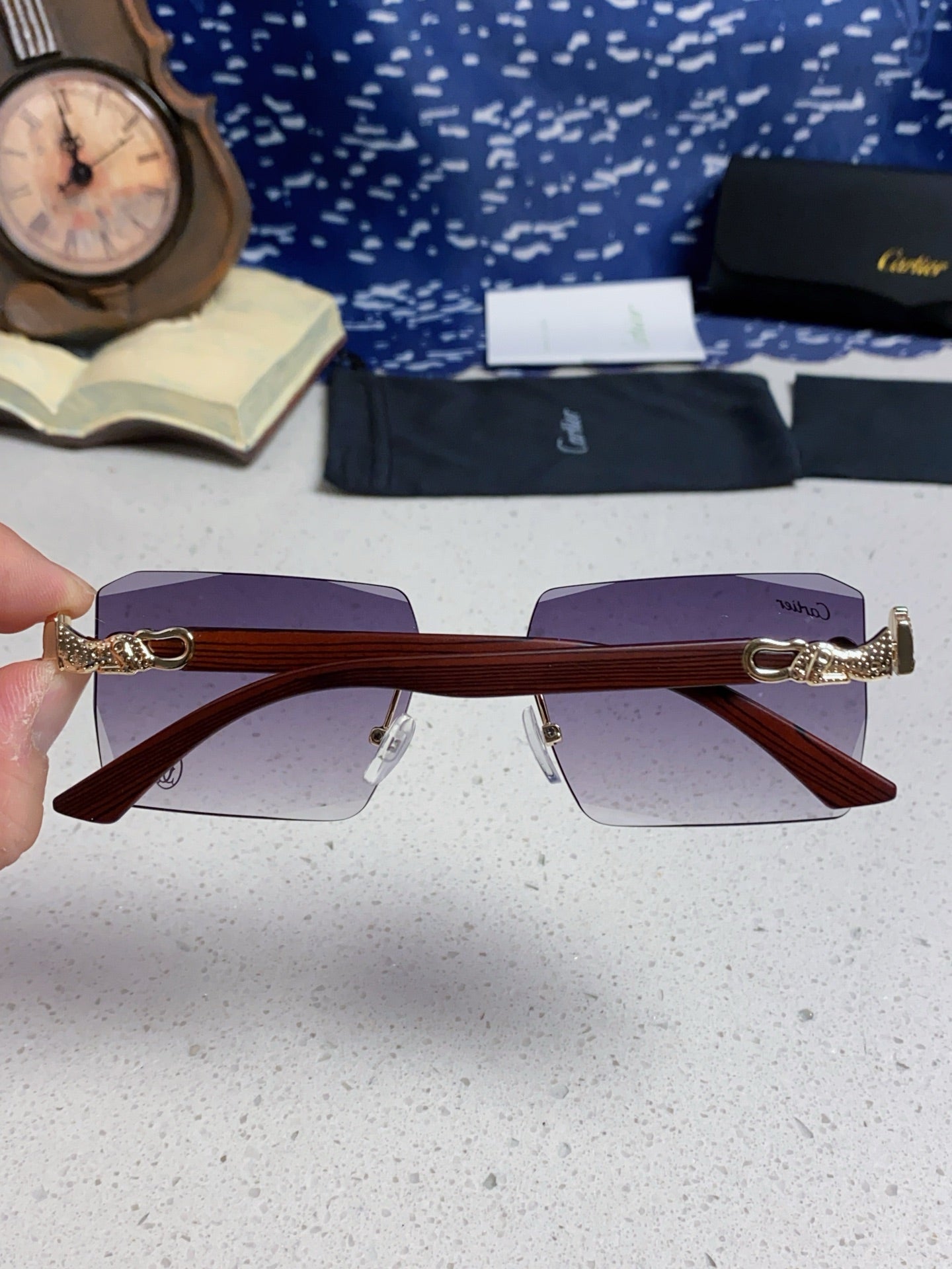 Cartier Lightweight Rimless Silver Lens Sunglasses for Men & Women - 487373 - detail image 5