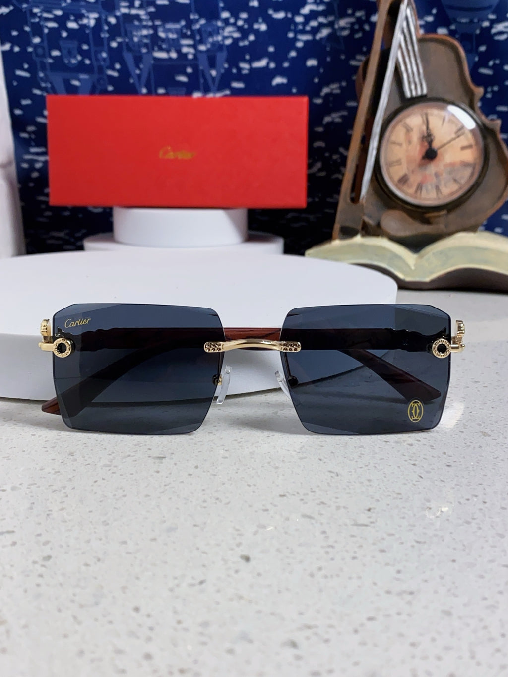 Cartier Lightweight Rimless Blue Lens Sunglasses for Men & Women - 487374 - detail image 9