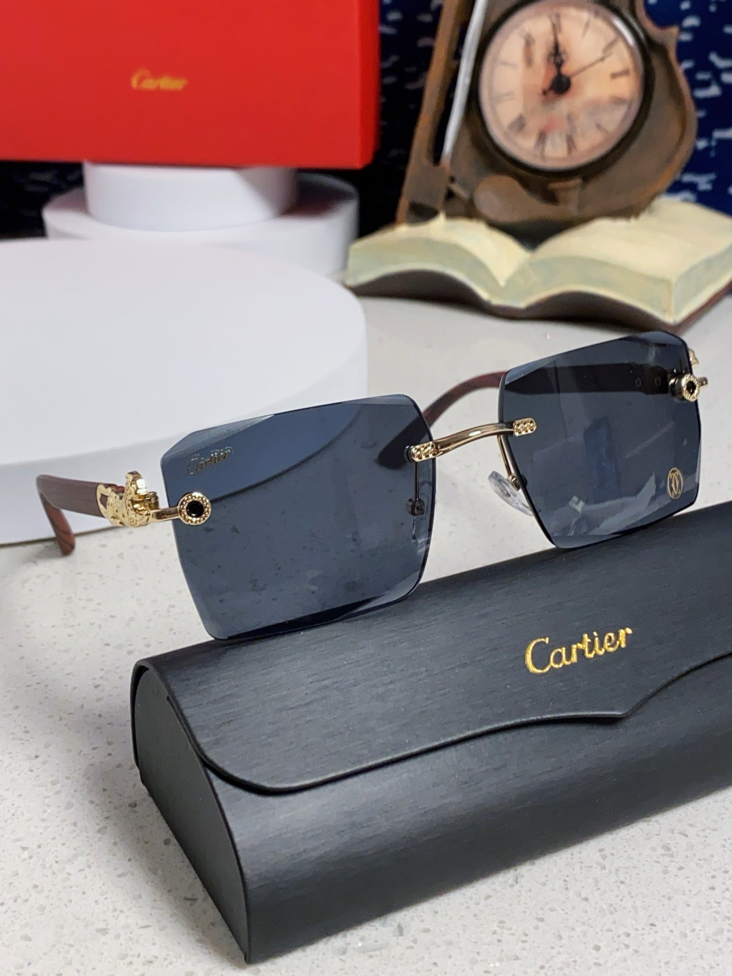 Cartier Lightweight Rimless Blue Lens Sunglasses for Men & Women - 432353 - detail image 10