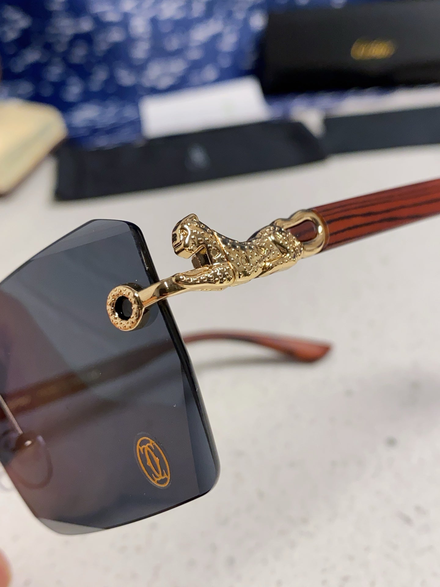 Cartier Lightweight Rimless Blue Lens Sunglasses for Men & Women - 487374 - detail image 7