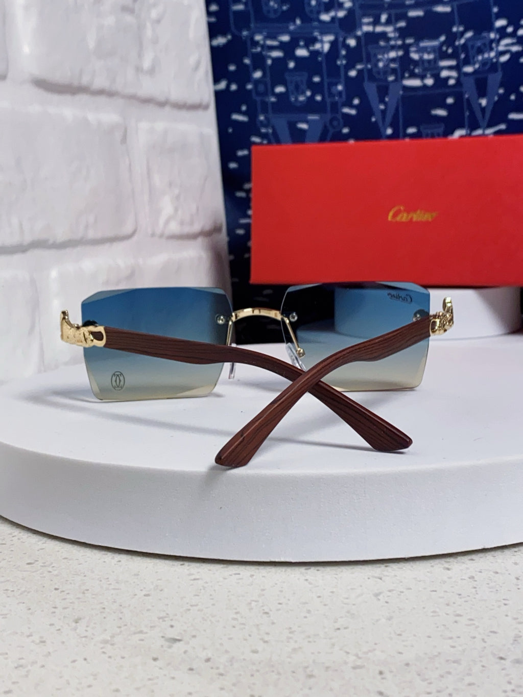 Cartier Lightweight Rimless Blue Lens Sunglasses for Men & Women - 487371 - detail image 3