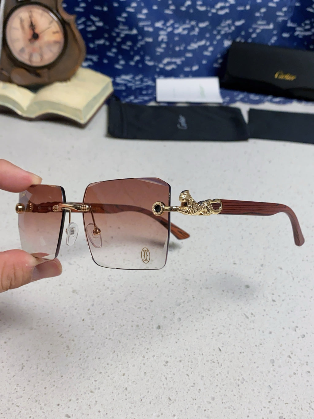 Cartier Lightweight Rimless Silver Lens Sunglasses for Men & Women - 487372 - detail image 6