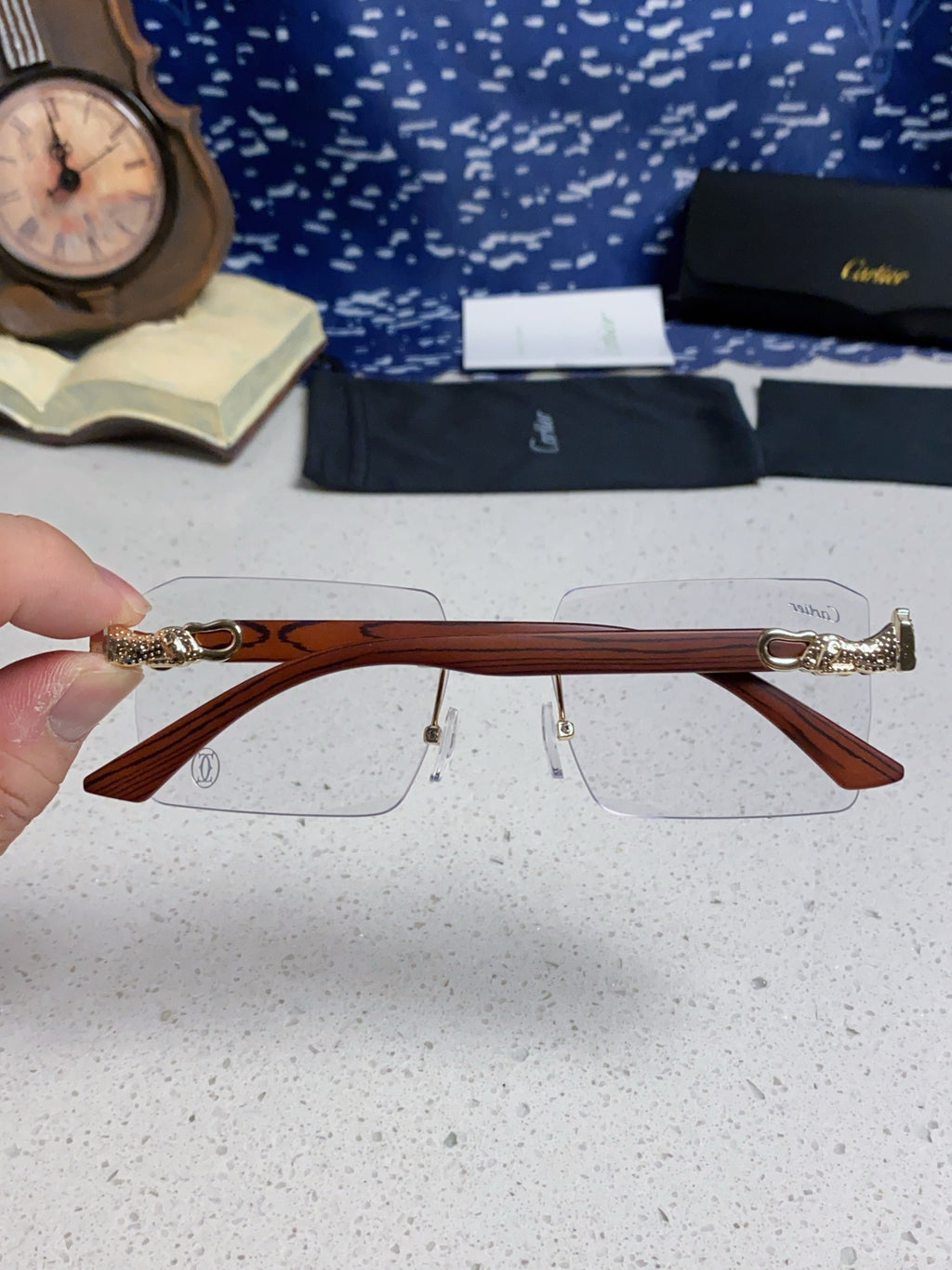Cartier Lightweight Rimless Silver Lens Sunglasses for Men & Women - 487370 - detail image 5