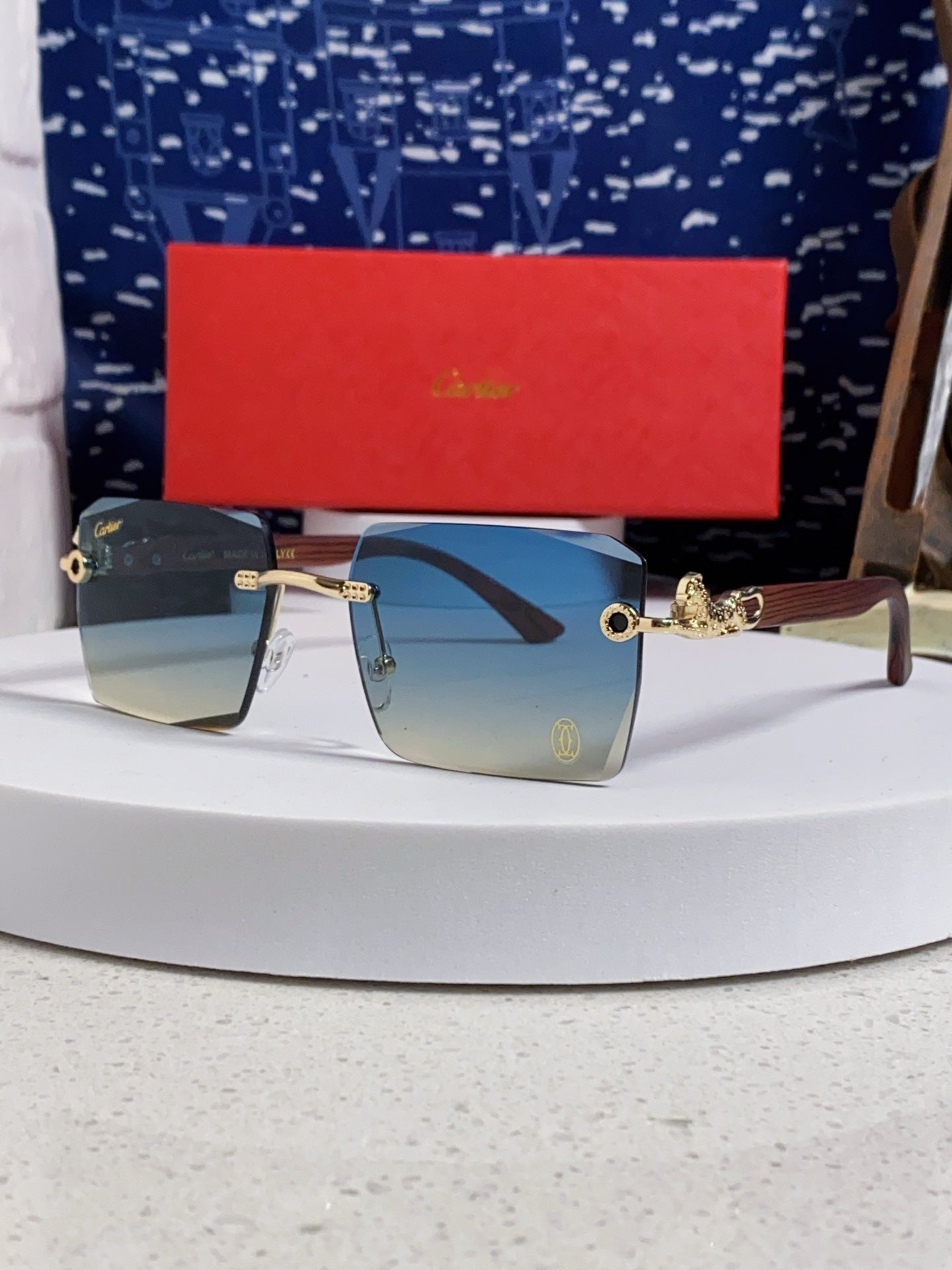 Cartier Lightweight Rimless Blue Lens Sunglasses for Men & Women - 487371