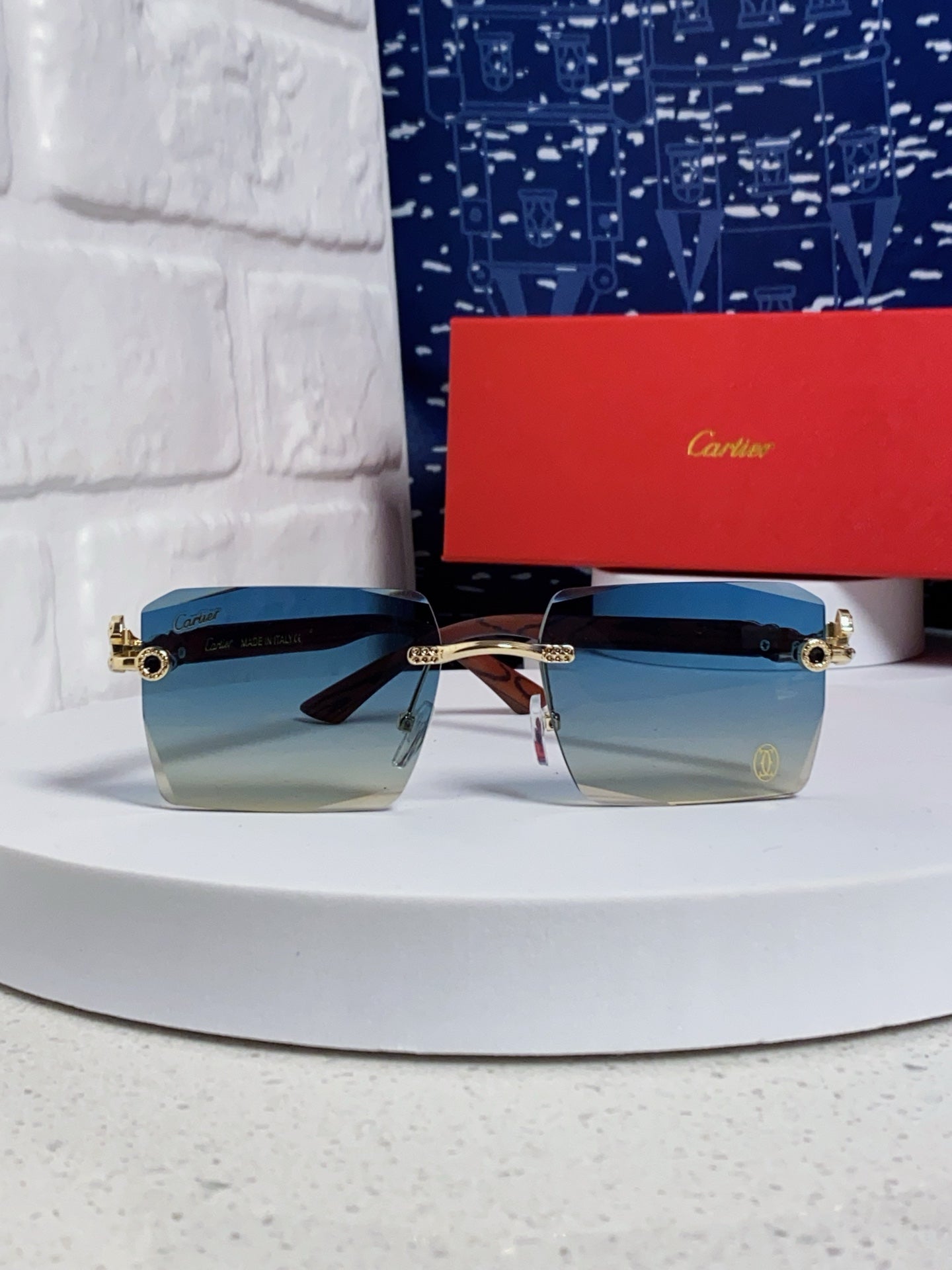 Cartier Lightweight Rimless Blue Lens Sunglasses for Men & Women - 487371 - detail image 2