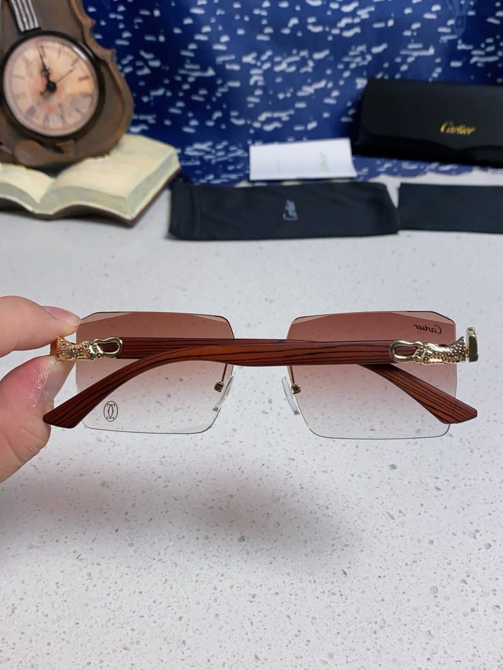 Cartier Lightweight Rimless Silver Lens Sunglasses for Men & Women - 432351 - detail image 5