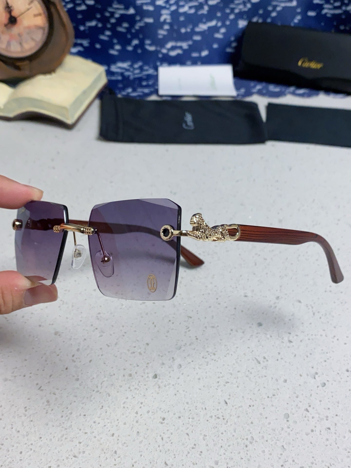 Cartier Lightweight Rimless Silver Lens Sunglasses for Men & Women - 487373 - detail image 6