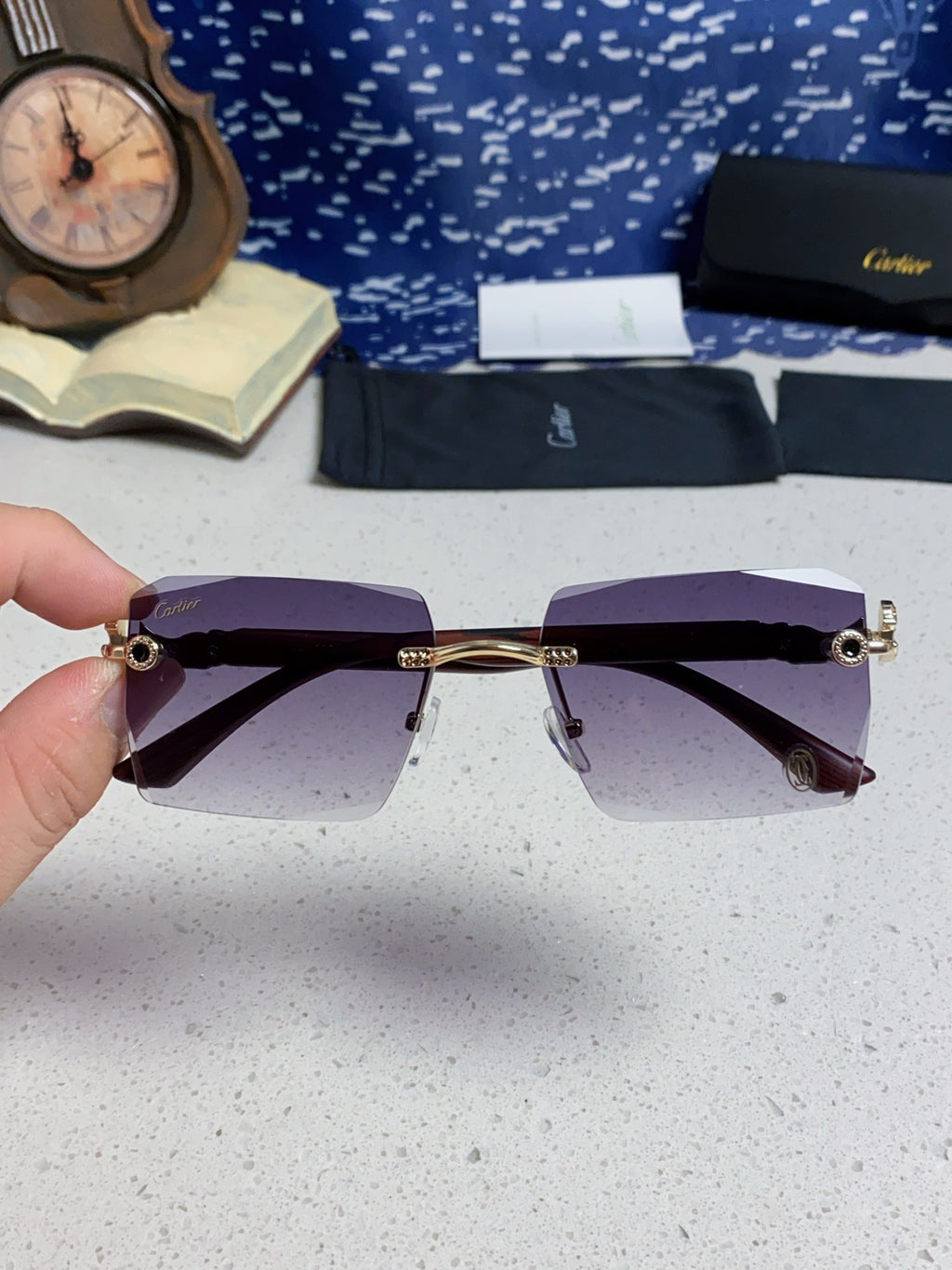 Cartier Lightweight Rimless Silver Lens Sunglasses for Men & Women - 432352 - detail image 4