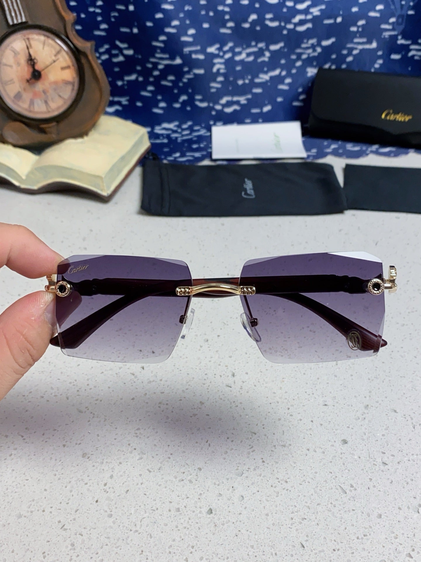 Cartier Lightweight Rimless Silver Lens Sunglasses for Men & Women - 432352 - detail image 4