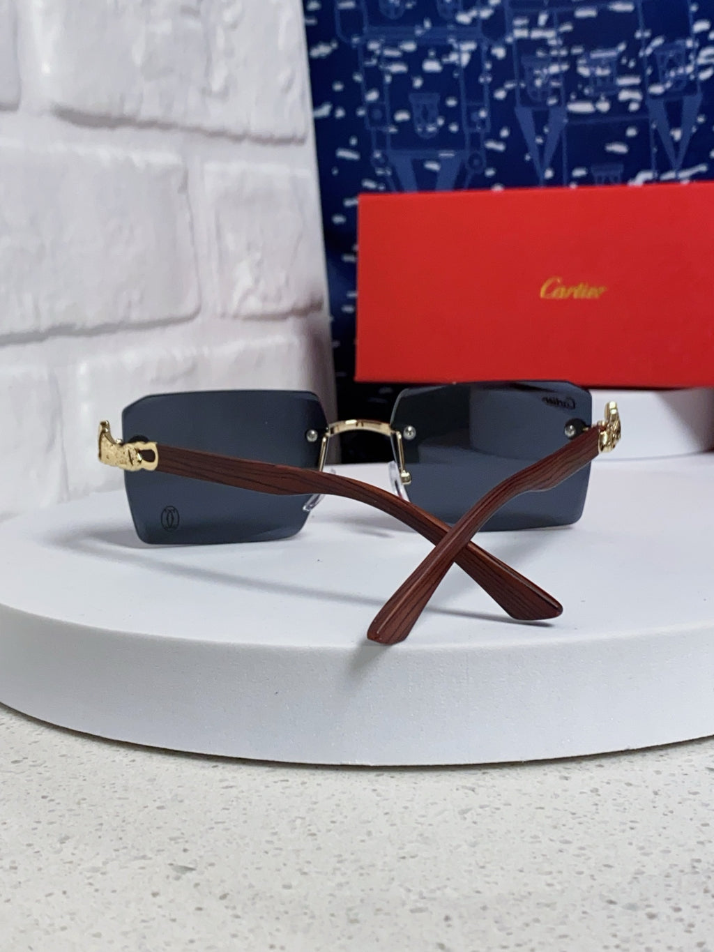 Cartier Lightweight Rimless Blue Lens Sunglasses for Men & Women - 432353 - detail image 3
