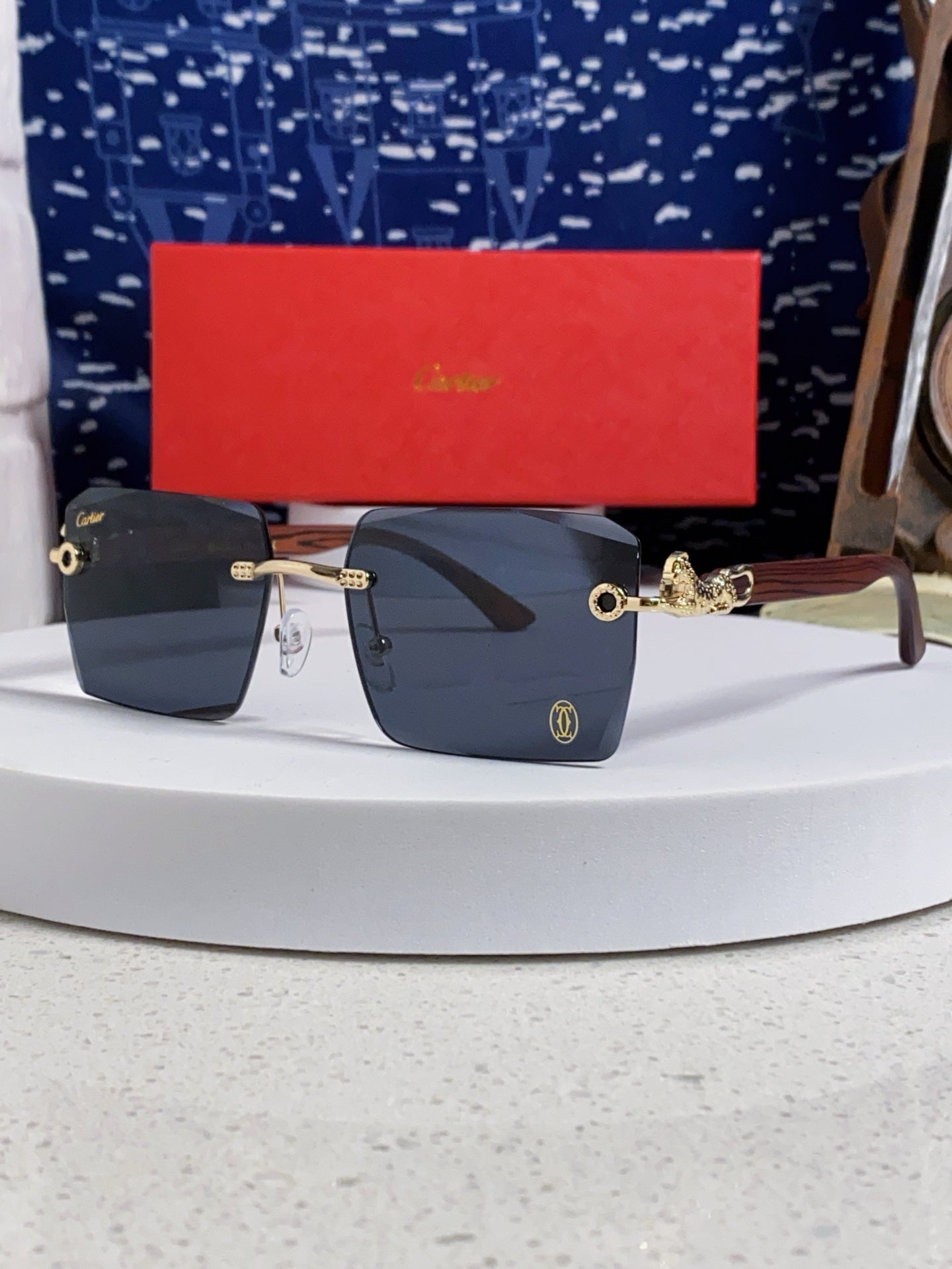 Cartier Lightweight Rimless Blue Lens Sunglasses for Men & Women - 487374