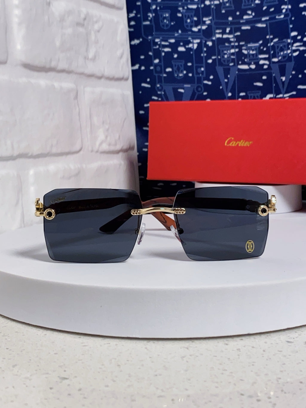 Cartier Lightweight Rimless Blue Lens Sunglasses for Men & Women - 487374 - detail image 2