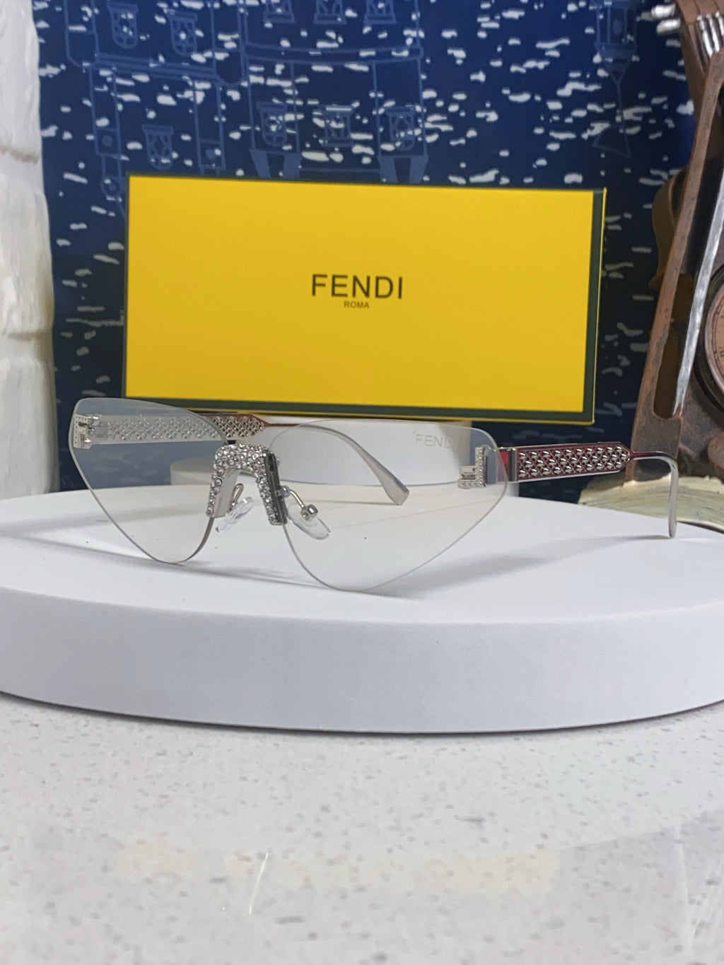 Fendi Lightweight Metal Rimless Red Lens Sunglasses for Women