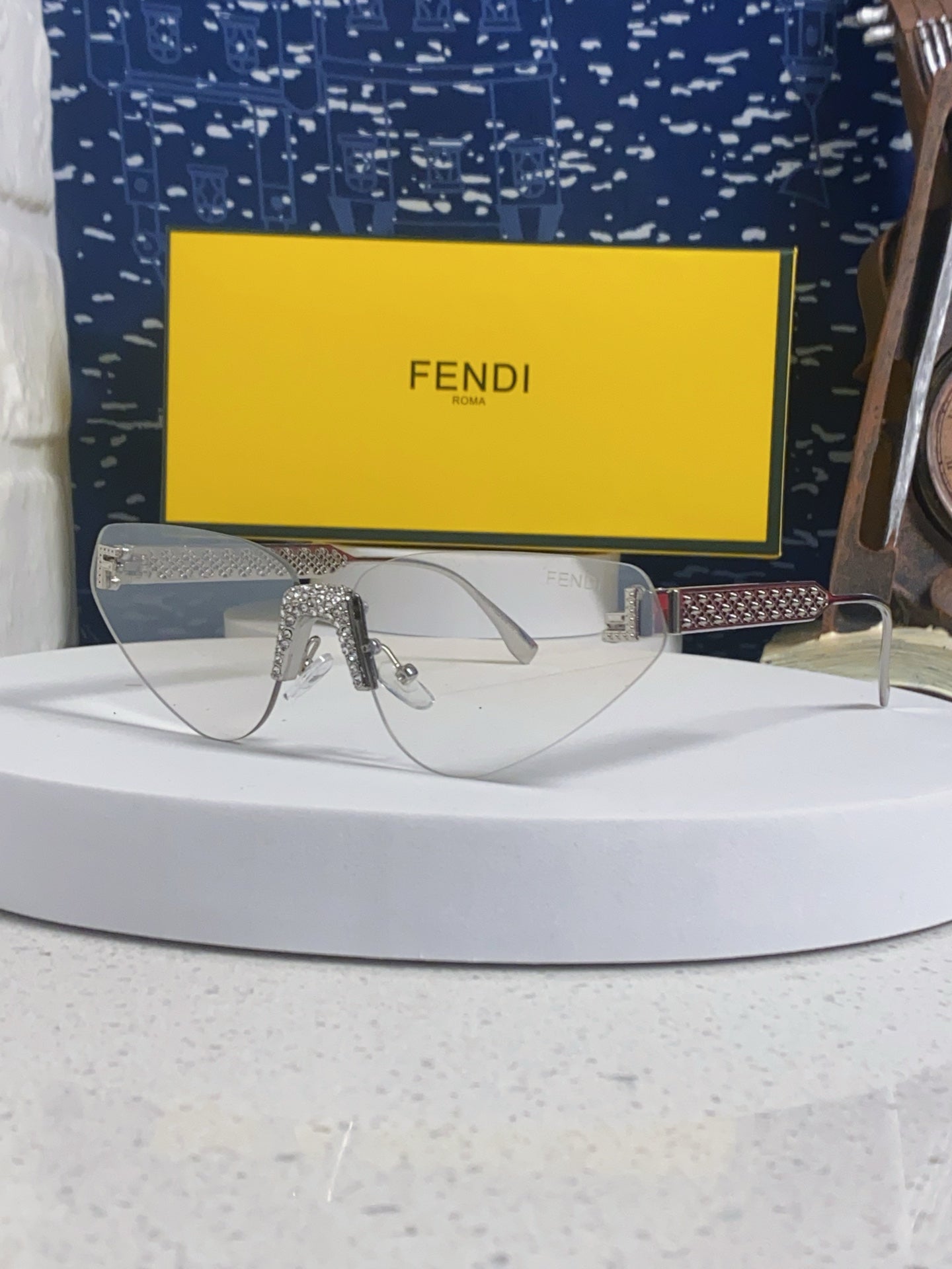 Fendi Lightweight Metal Rimless Red Lens Sunglasses for Women