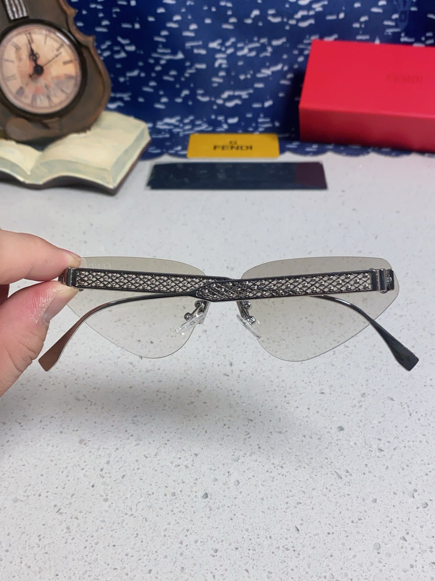 Fendi Lightweight Metal Rimless Red Lens Sunglasses for Women - detail image 5
