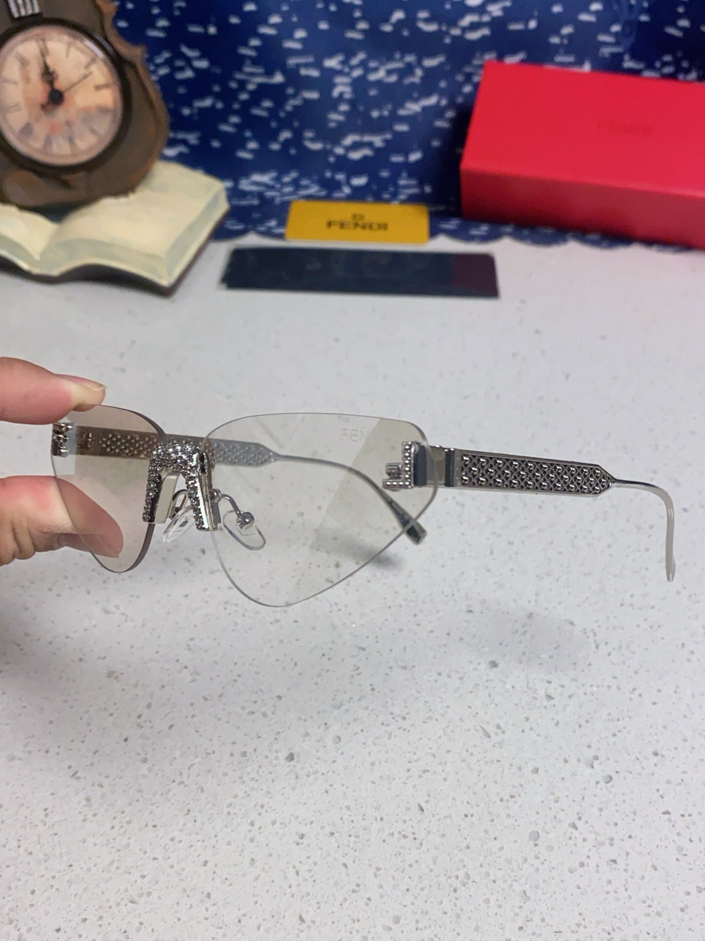 Fendi Lightweight Metal Rimless Red Lens Sunglasses for Women - detail image 6