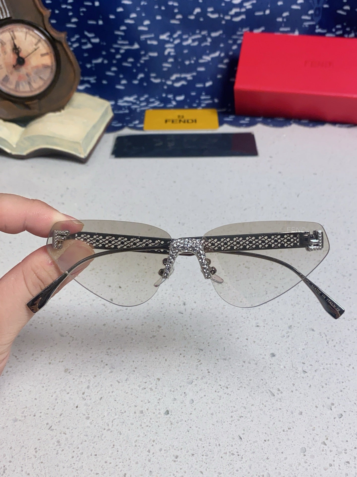 Fendi Lightweight Metal Rimless Red Lens Sunglasses for Women - detail image 4