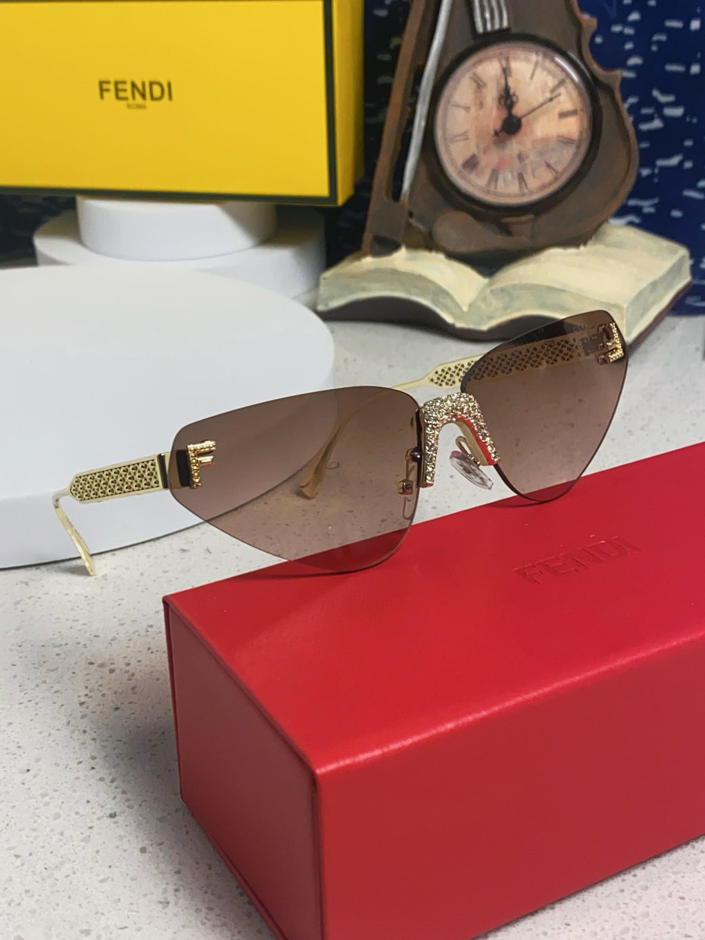 Fendi Lightweight Metal Rimless Brown Lens Sunglasses for Women - 358742 - detail image 11