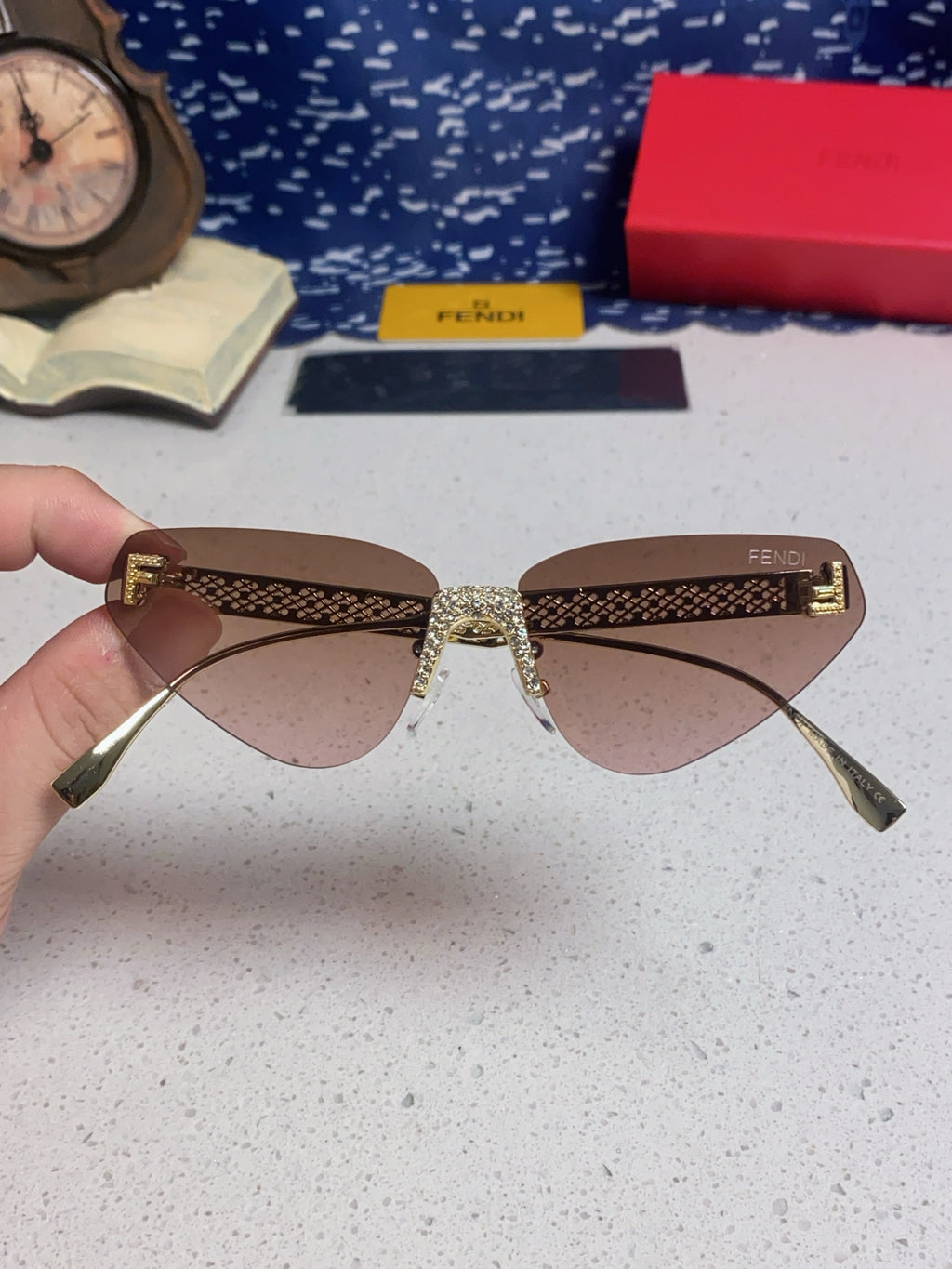 Fendi Lightweight Metal Rimless Brown Lens Sunglasses for Women - 487780 - detail image 4