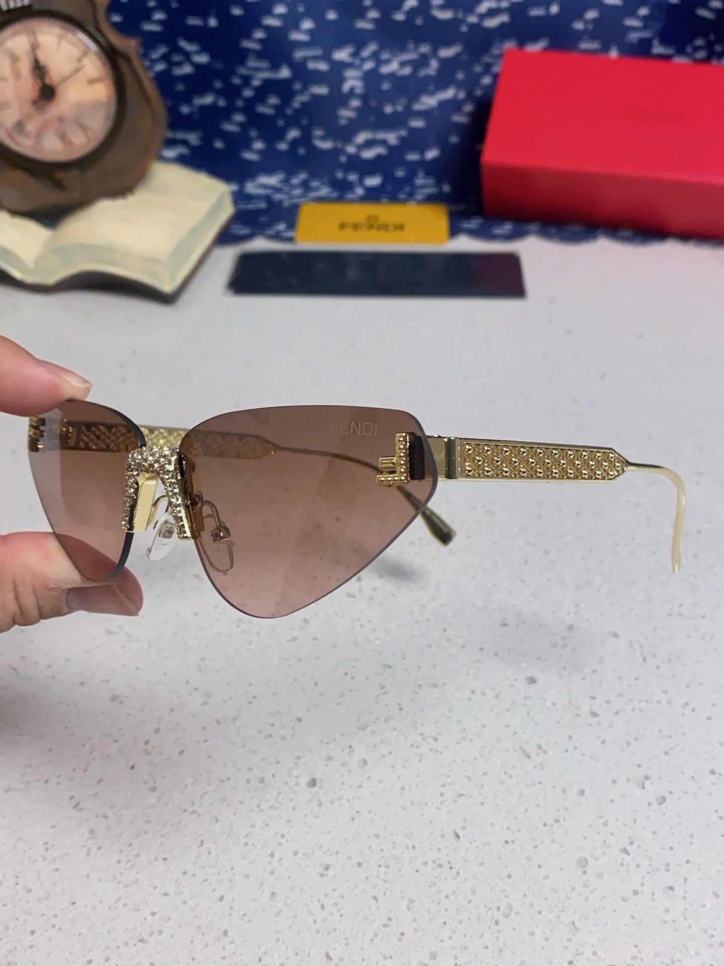 Fendi Lightweight Metal Rimless Brown Lens Sunglasses for Women - 432730 - detail image 6