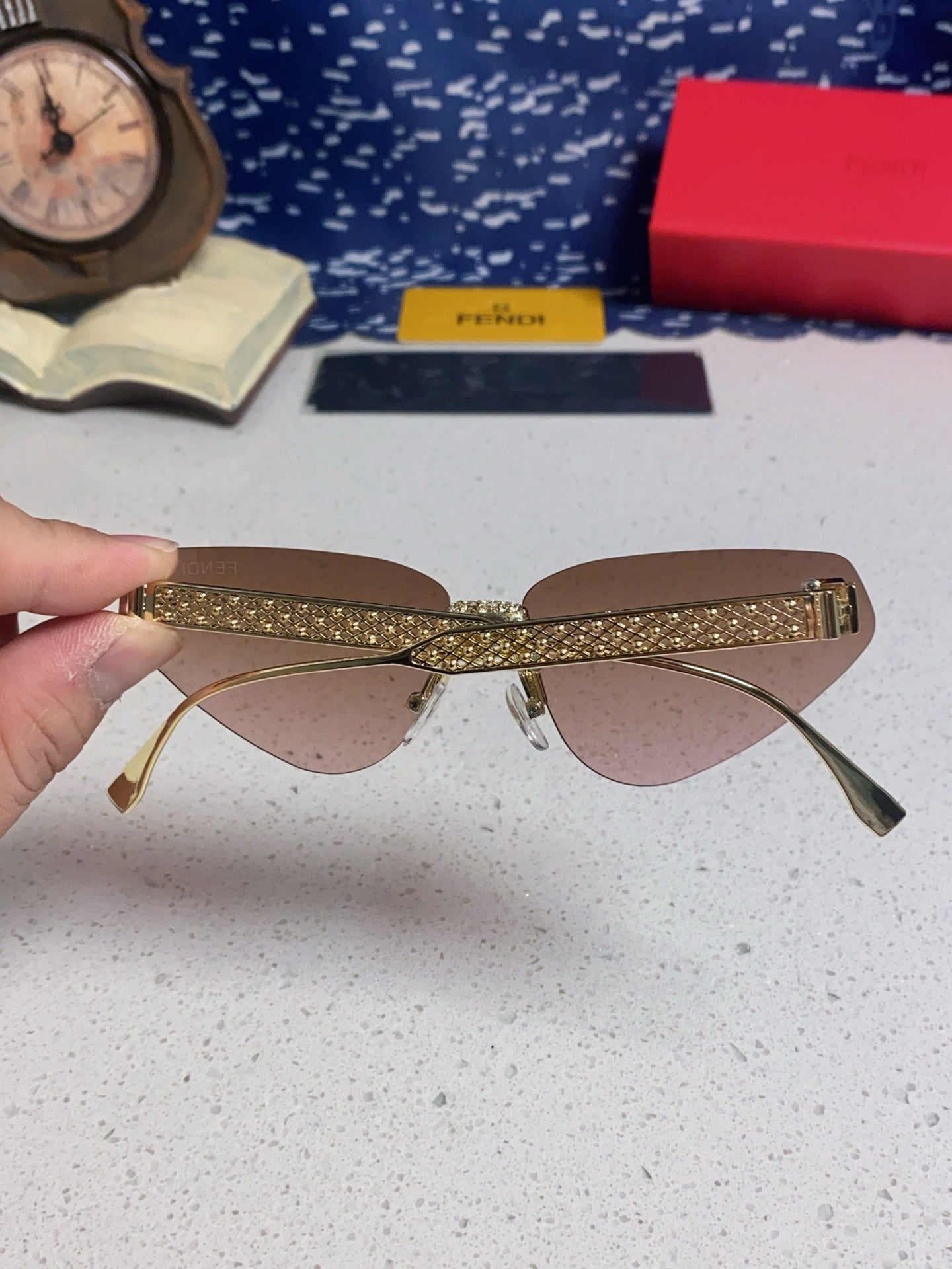 Fendi Lightweight Metal Rimless Brown Lens Sunglasses for Women - 487780 - detail image 5