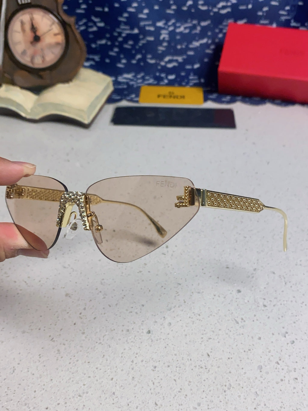 Fendi Lightweight Metal Rimless Silver Lens Sunglasses for Women - 358743 - detail image 6