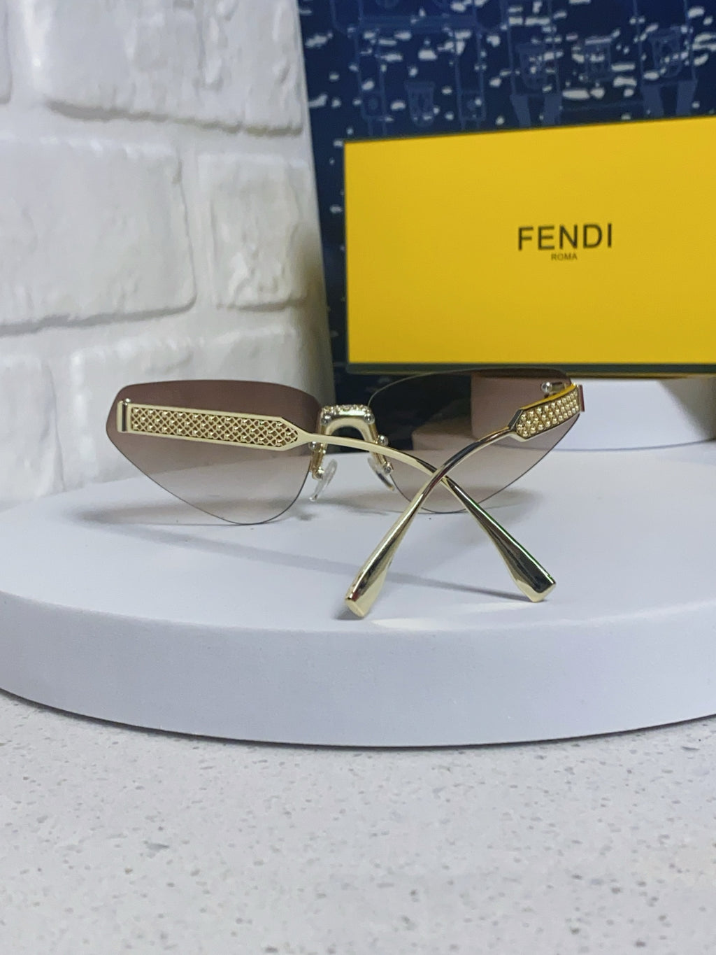 Fendi Lightweight Metal Rimless Brown Lens Sunglasses for Women - detail image 3