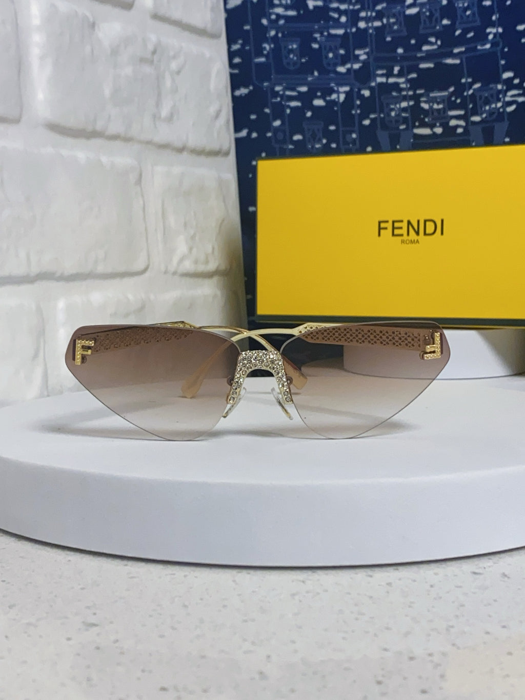 Fendi Lightweight Metal Rimless Brown Lens Sunglasses for Women - 358744 - detail image 2
