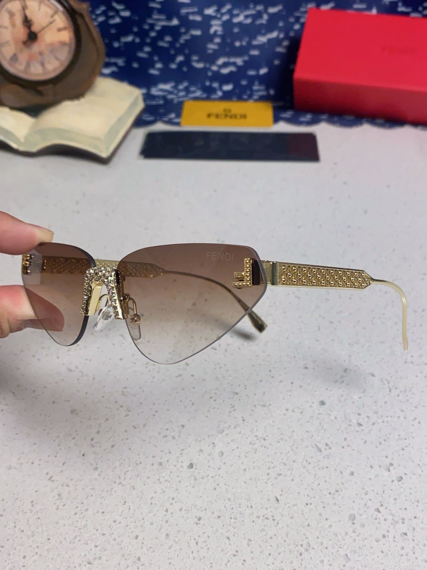 Fendi Lightweight Metal Rimless Brown Lens Sunglasses for Women - 432732 - detail image 6