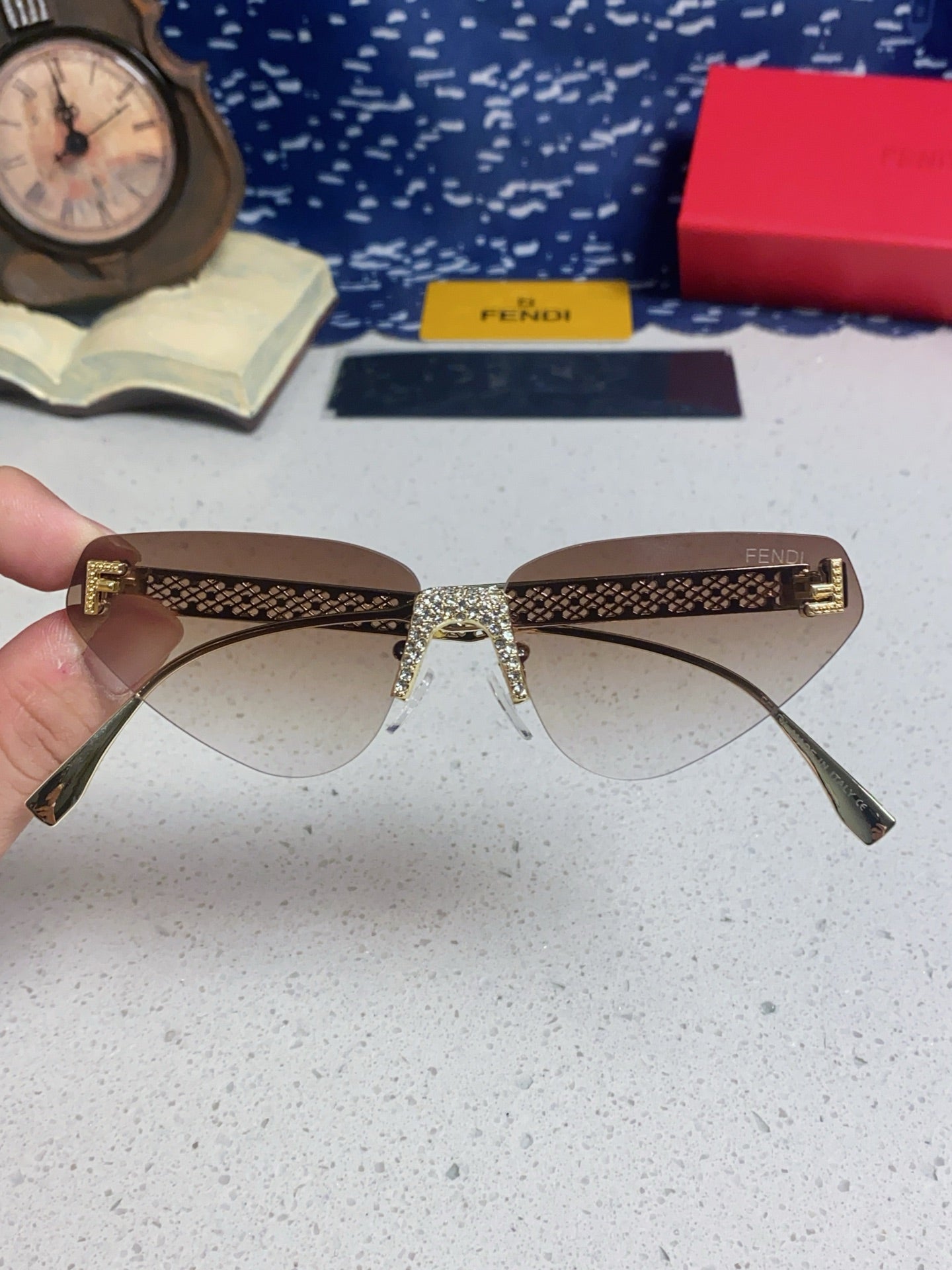 Fendi Lightweight Metal Rimless Brown Lens Sunglasses for Women - detail image 4