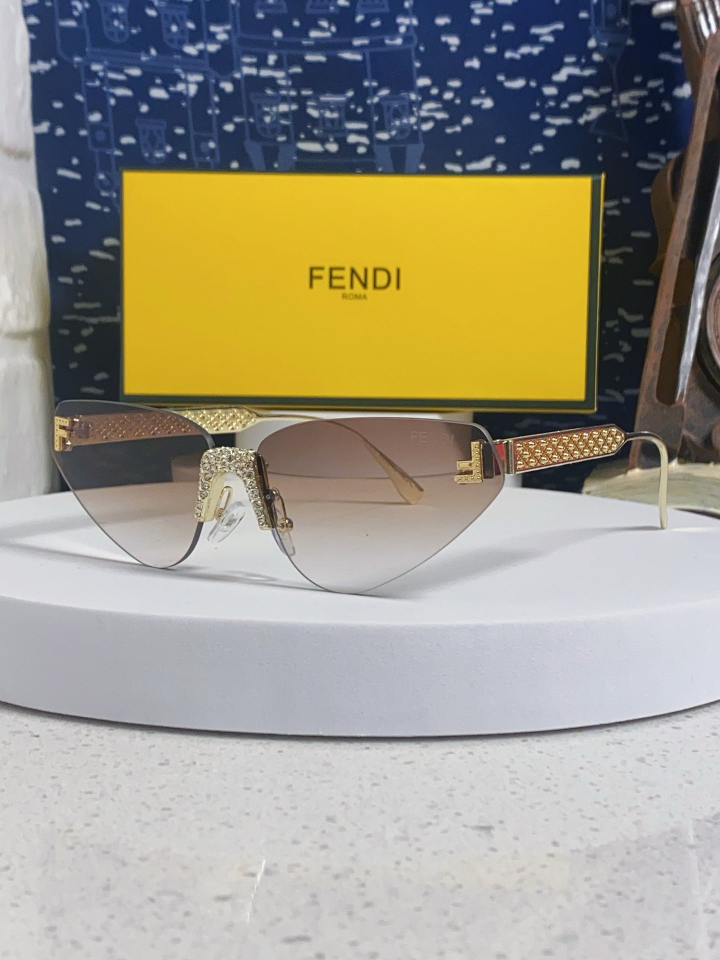 Fendi Lightweight Metal Rimless Brown Lens Sunglasses for Women