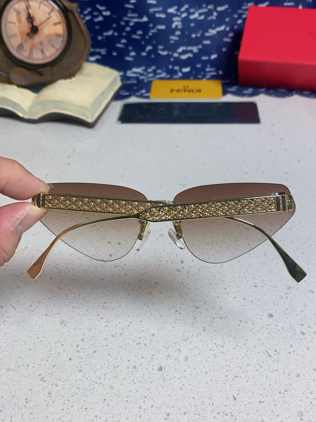 Fendi Lightweight Metal Rimless Brown Lens Sunglasses for Women - detail image 5