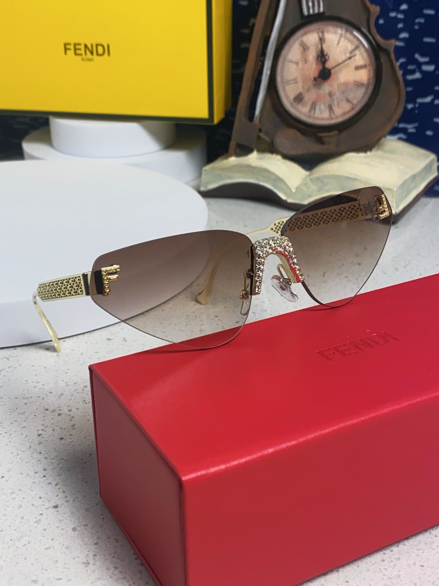 Fendi Lightweight Metal Rimless Brown Lens Sunglasses for Women - detail image 10
