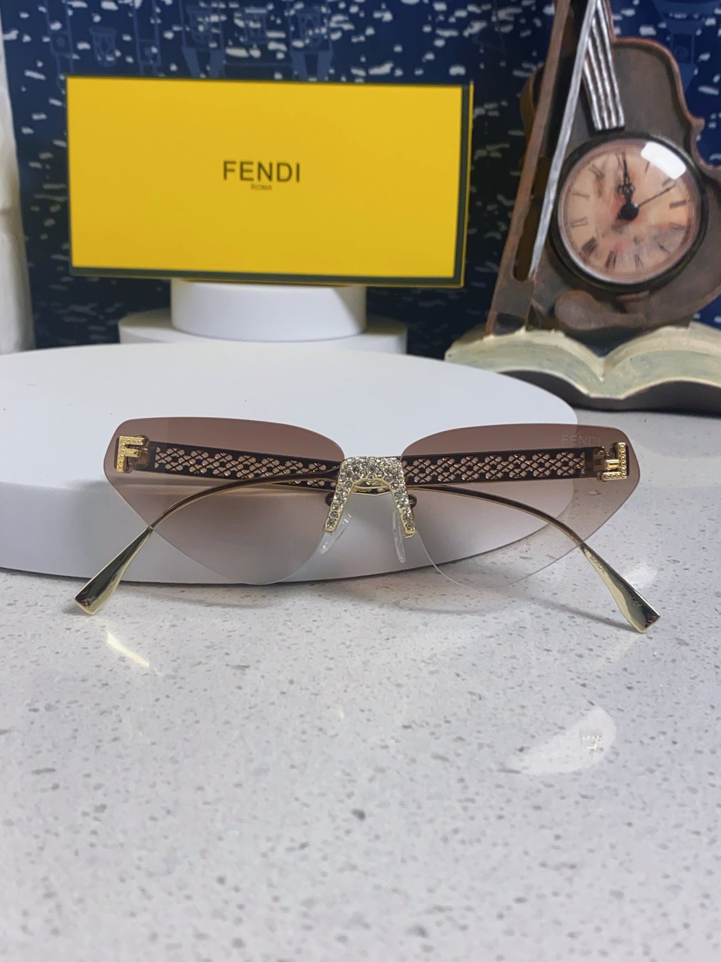 Fendi Lightweight Metal Rimless Brown Lens Sunglasses for Women - detail image 9