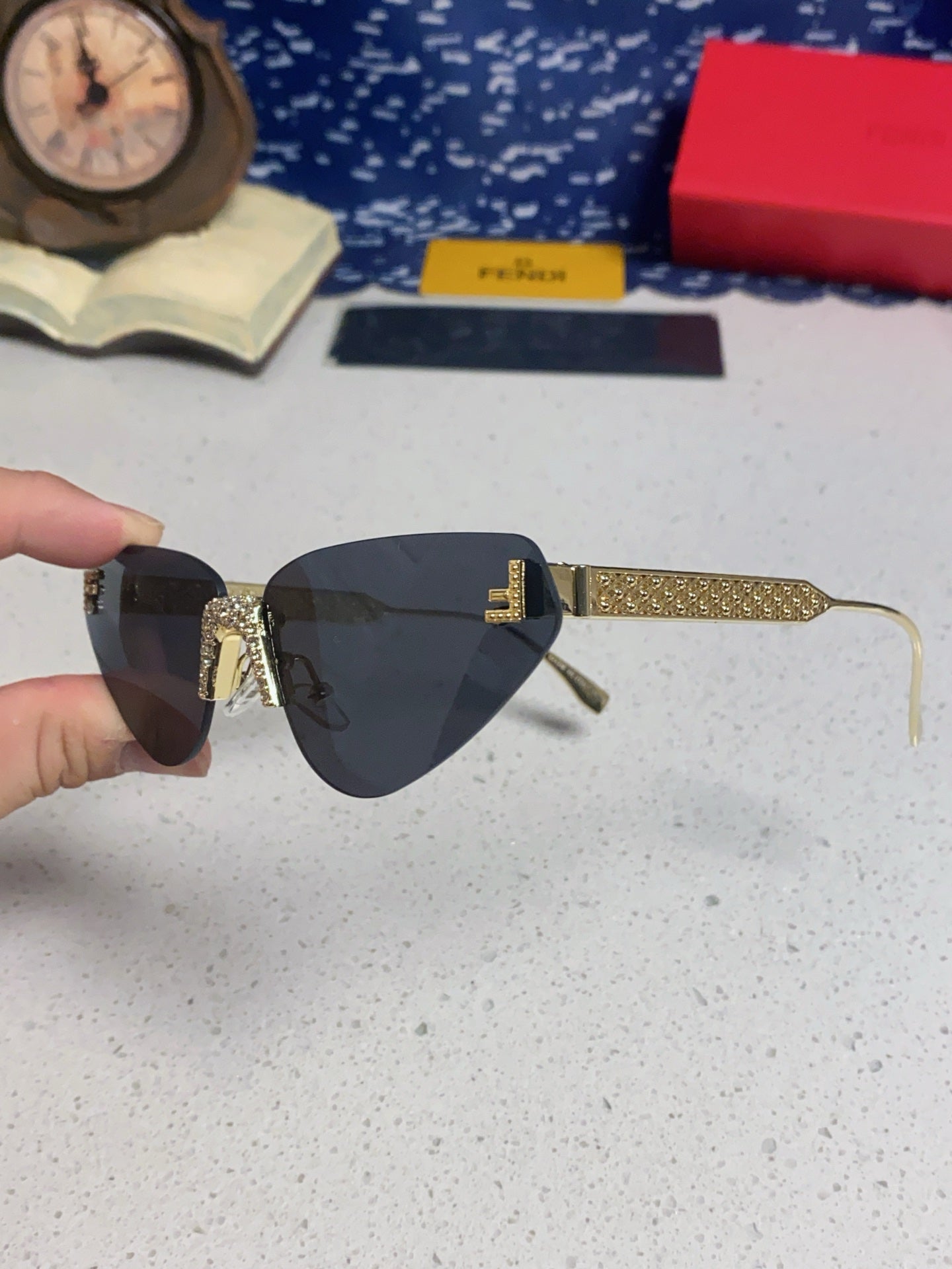 Fendi Lightweight Metal Rimless Silver Lens Sunglasses for Women - detail image 6