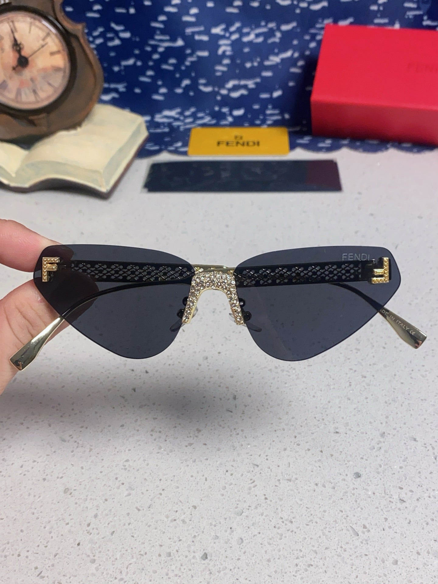 Fendi Lightweight Metal Rimless Silver Lens Sunglasses for Women - detail image 4