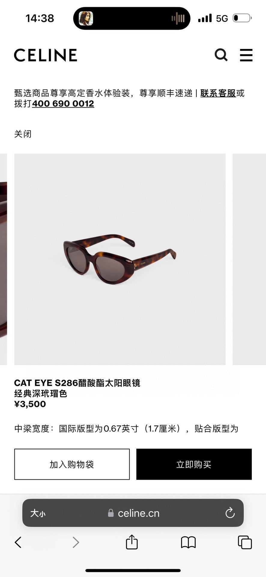 Celine CL40286I Fashion Gray Lens Sunglasses for Men & Women - detail image 2