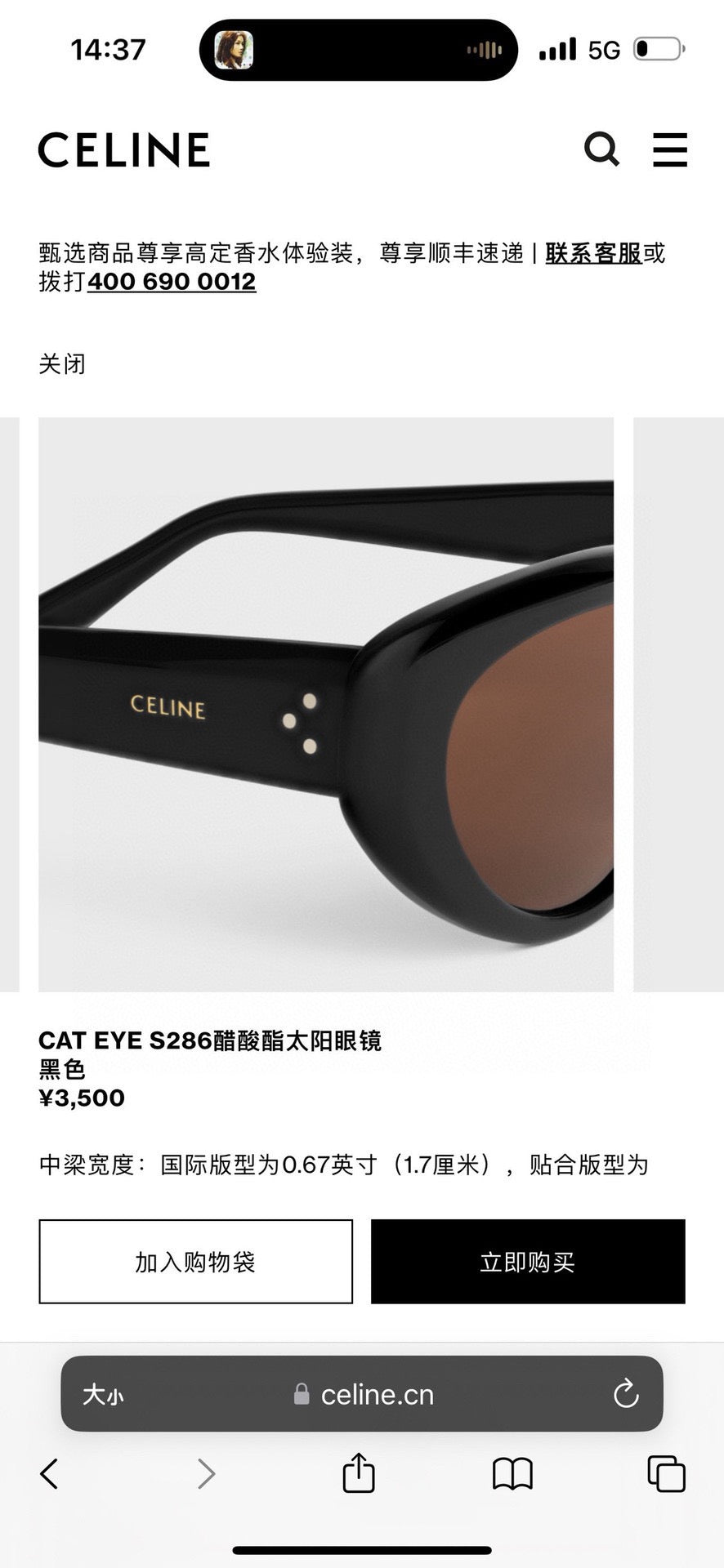 Celine CL40286I Fashion Gray Lens Sunglasses for Men & Women - detail image 3