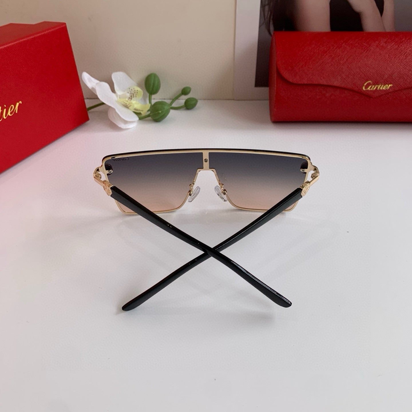 Cartier Square Red Lens Sunglasses for Men & Women - 432365 - detail image 3