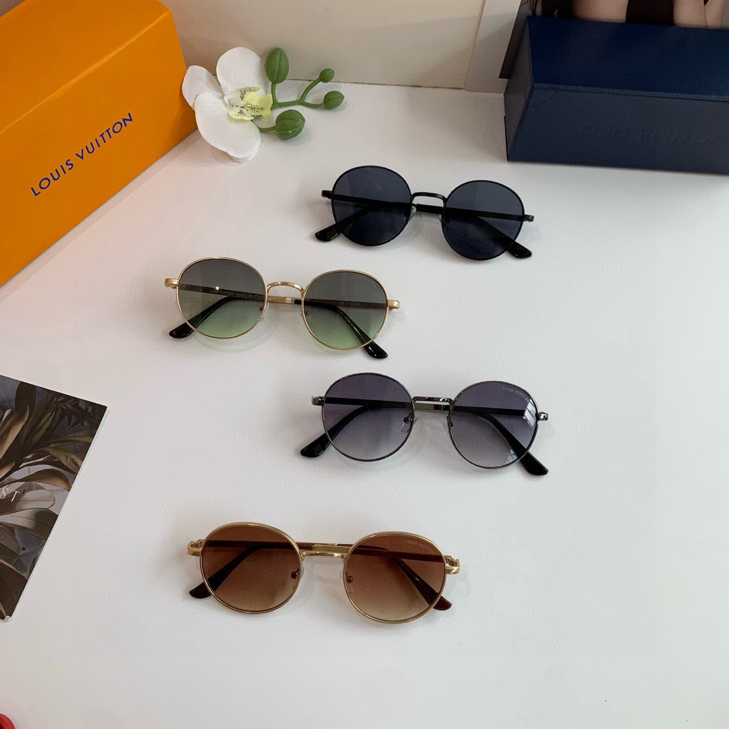 Louis Vuitton Metal Round Black Lens Sunglasses for Men & Women